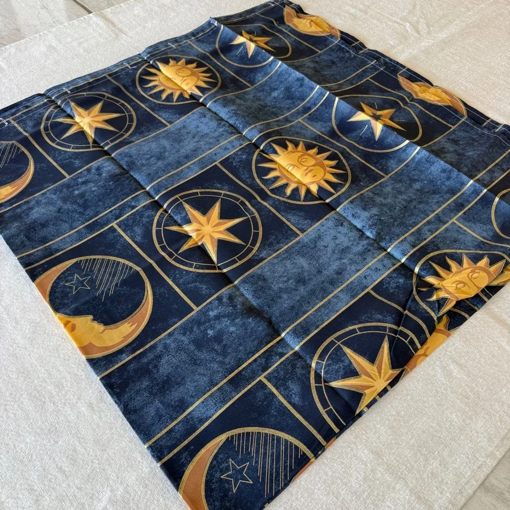 Vintage Celestial Fabric Shower Curtain Sun Moon Stars Blue Bathroom Decor